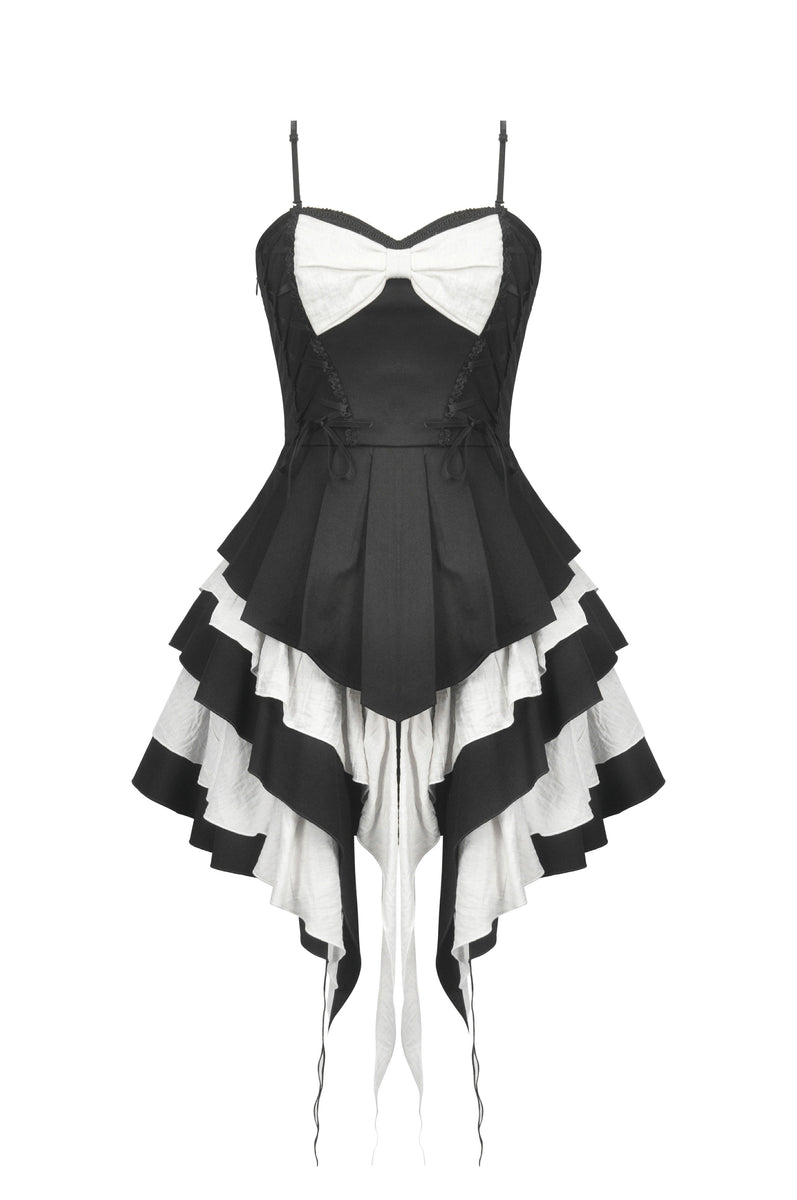 Gothic Lolita Black and White Preppy Bow Dress DW1083 XL Gothic Lolita Black and White Preppy Bow Dress DW1083 XL