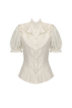 Load image into Gallery viewer, Vintage-Inspired Cotton-Linen Blouse with Sculpted Mushroom Buttons IW125