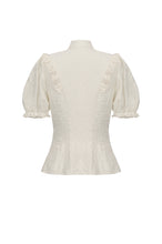 Load image into Gallery viewer, Vintage-Inspired Cotton-Linen Blouse with Sculpted Mushroom Buttons IW125