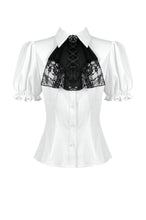 Load image into Gallery viewer, Gothic White Blouse with Lace Cravat & Jewel Brooch IW129