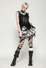 Load image into Gallery viewer, Punk Black and White Checkered Asymmetrical Messy Net Skirt KW373