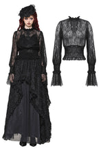 Load image into Gallery viewer, Black Hollow Lace Elastic Pleated Waist Eyelash Lace Cuff Top TW608