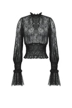 Load image into Gallery viewer, Black Hollow Lace Elastic Pleated Waist Eyelash Lace Cuff Top TW608