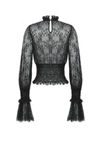Load image into Gallery viewer, Black Hollow Lace Elastic Pleated Waist Eyelash Lace Cuff Top TW608