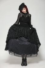 Load image into Gallery viewer, Black Hollow Lace Elastic Pleated Waist Eyelash Lace Cuff Top TW608