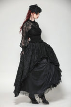 Load image into Gallery viewer, Black Hollow Lace Elastic Pleated Waist Eyelash Lace Cuff Top TW608
