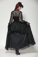 Load image into Gallery viewer, Black Hollow Lace Elastic Pleated Waist Eyelash Lace Cuff Top TW608