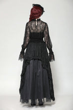 Load image into Gallery viewer, Black Hollow Lace Elastic Pleated Waist Eyelash Lace Cuff Top TW608