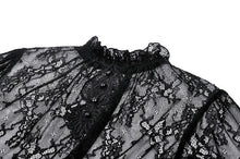 Load image into Gallery viewer, Black Hollow Lace Elastic Pleated Waist Eyelash Lace Cuff Top TW608