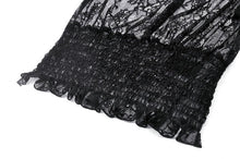 Load image into Gallery viewer, Black Hollow Lace Elastic Pleated Waist Eyelash Lace Cuff Top TW608