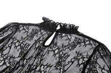 Load image into Gallery viewer, Black Hollow Lace Elastic Pleated Waist Eyelash Lace Cuff Top TW608