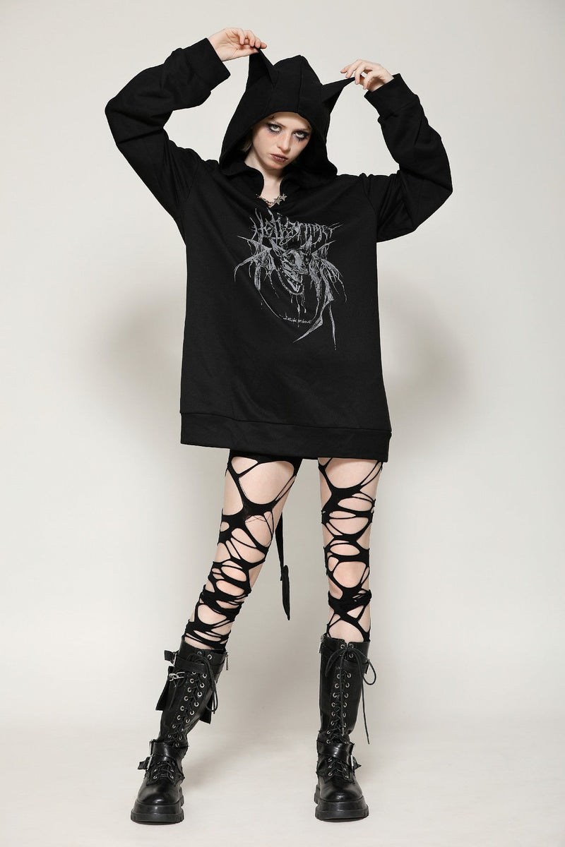 Black printed loose bat ear tail hoodie pullover TW625 – DARK IN LOVE