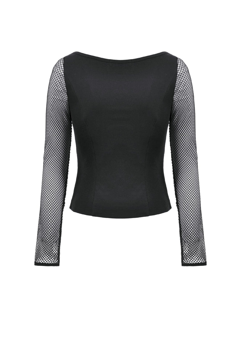 Punk Knitted Top with Mesh Panels and Buckle Details TW663 – DARK