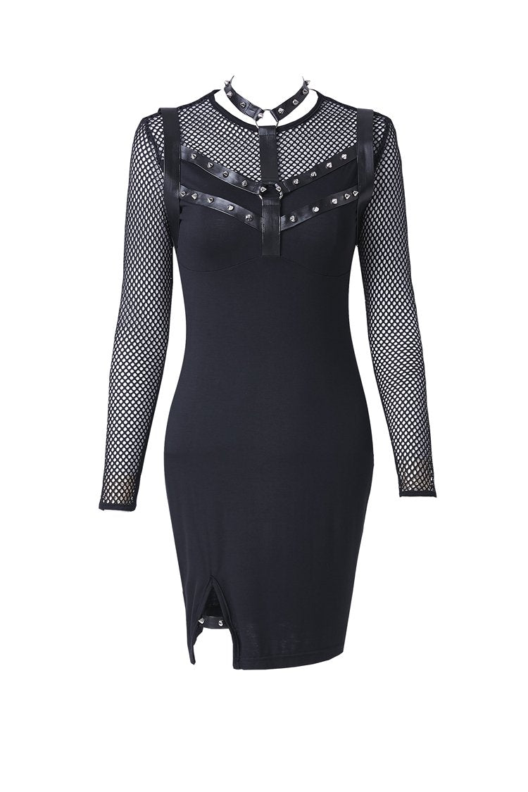 punk midi dress Punk metal studded mesh midi dress DW204 – DARK IN LOVE