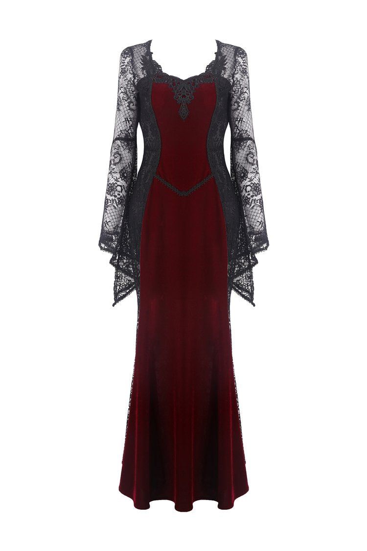 Gothic elegant red velvet lace long dress DW286 DARK IN LOVE Gothic elegant red velvet lace long dress DW286 DARK IN LOVE