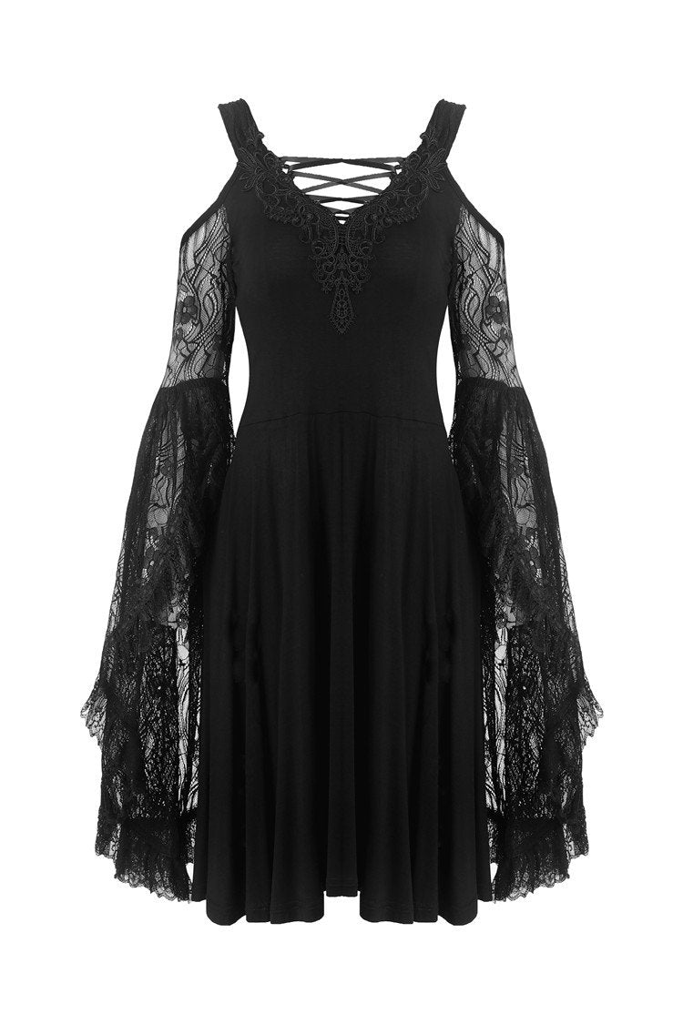 Gothic lace up chest dress with big lace sleeves DW289 DARK IN LOVE