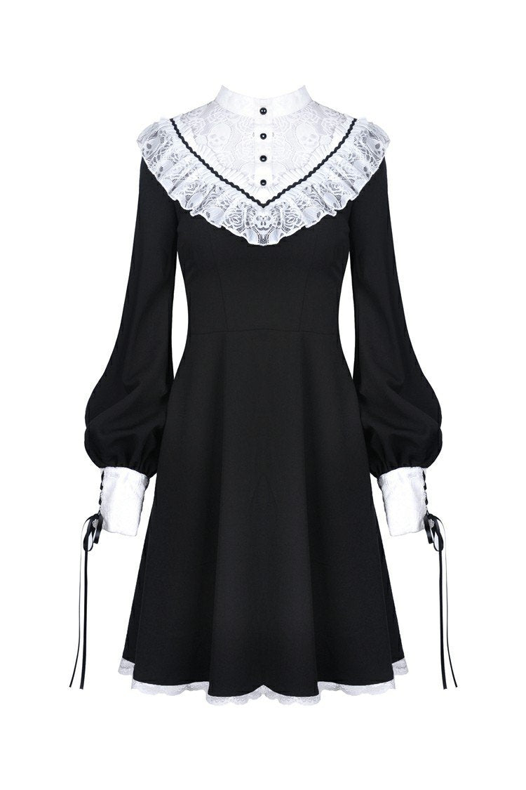 Ladies black lolita dress with white inverted triangle lace front DW35 –  DARK IN LOVE