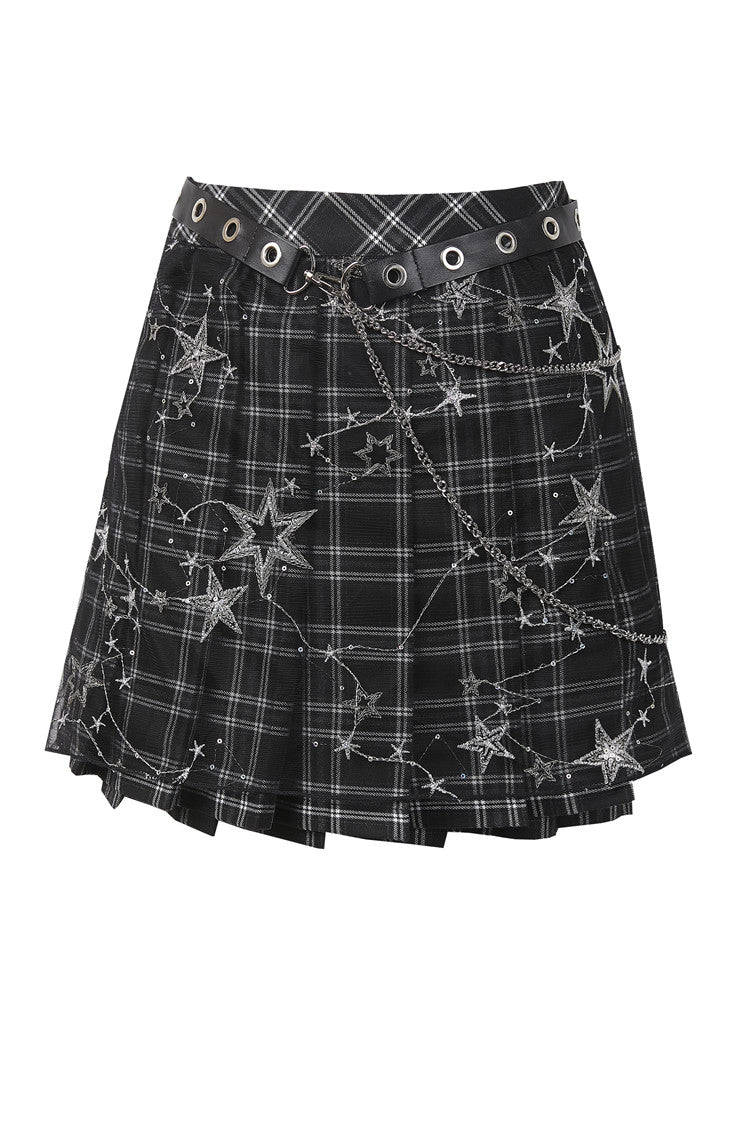 [LUV IS TRUE]★MZ CHAIN SKIRT KW136 Pleated grid star mesh chain skirt – DARK IN LOVE