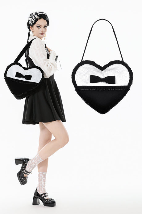 Lolita Black & White Bow Heart Bag ABG015