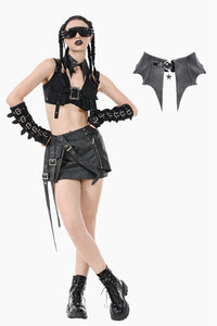 Punk Batwing Leather Choker with O-Ring and Star Drop ACK152