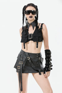 Punk Batwing Leather Choker with O-Ring and Star Drop ACK152