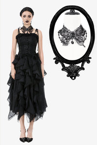 Gothic Butterfly Lace Choker with Black Beads and Gemstone ACK154