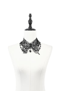 Gothic Butterfly Lace Choker with Black Beads and Gemstone ACK154