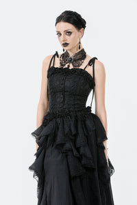 Gothic Butterfly Lace Choker with Black Beads and Gemstone ACK154