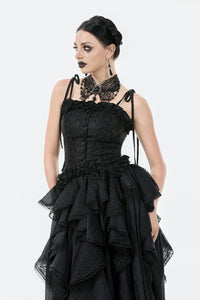 Gothic Butterfly Lace Choker with Black Beads and Gemstone ACK154