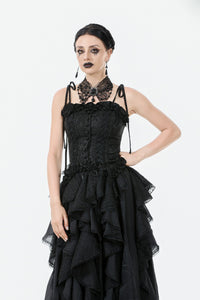Gothic Butterfly Lace Choker with Black Beads and Gemstone ACK154