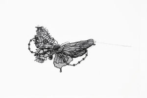 Gothic Butterfly Lace Choker with Black Beads and Gemstone ACK154