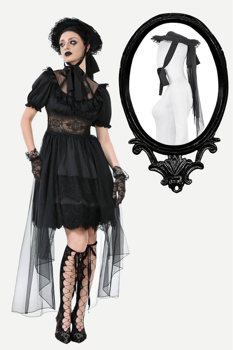 Gothic Playful Sun Hat with Pleated Rose Trim and Bow Detail ACP011