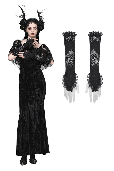 Gothic Romantic Lace Embroidered Gloves AGL026