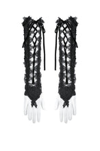 Load image into Gallery viewer, Black Gothic Lace Long Gloves with Ribbon Ties AGL029