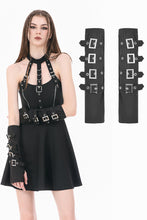 Load image into Gallery viewer, Goth Punk Matte Black Multi-Buckle Eyelet Strap Elasticated Gloves AGL032