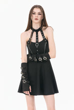Load image into Gallery viewer, Goth Punk Matte Black Multi-Buckle Eyelet Strap Elasticated Gloves AGL032