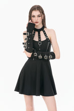 Load image into Gallery viewer, Goth Punk Matte Black Multi-Buckle Eyelet Strap Elasticated Gloves AGL032