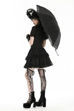 Load image into Gallery viewer, Black embroidery telescopic umbrella AUM014