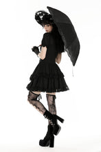 Load image into Gallery viewer, Black embroidery telescopic umbrella AUM014