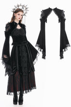 Load image into Gallery viewer, Gothic Revival Velvet Shrug with High Neck, Lace-Cutout Shoulders and Flared Ruffle Sleeves BW172