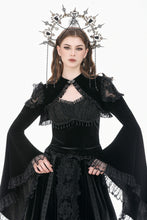 Load image into Gallery viewer, Gothic Revival Velvet Shrug with High Neck, Lace-Cutout Shoulders and Flared Ruffle Sleeves BW172