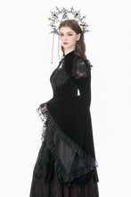 Load image into Gallery viewer, Gothic Revival Velvet Shrug with High Neck, Lace-Cutout Shoulders and Flared Ruffle Sleeves BW172