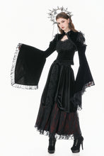 Load image into Gallery viewer, Gothic Revival Velvet Shrug with High Neck, Lace-Cutout Shoulders and Flared Ruffle Sleeves BW172