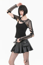 Load image into Gallery viewer, Tech-Punk Elastic Mesh Shrug with Metallic Buckle and Lattice Cutout Sleeves BW182