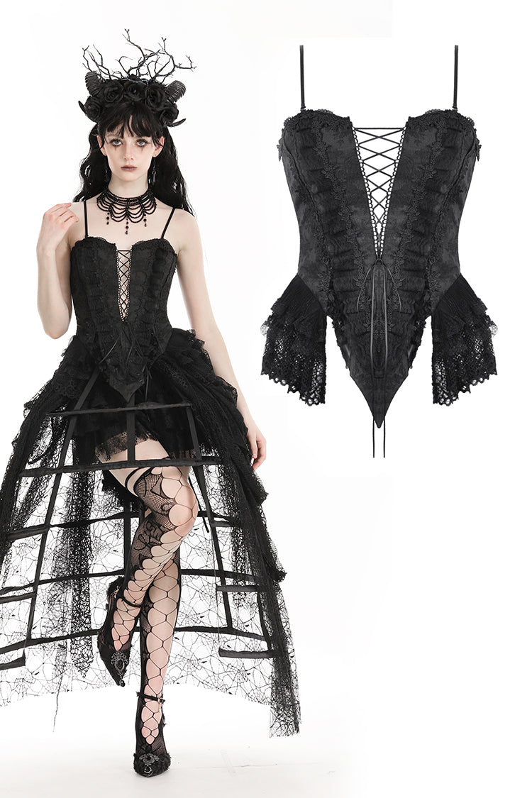 Gothic sexy deep V lace up jacquard corset CW077 – DARK IN LOVE