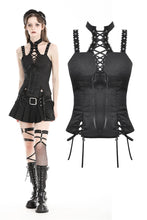 Load image into Gallery viewer, Punk black spiderweb embossed lace-up top CW080