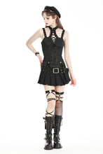 Load image into Gallery viewer, Punk black spiderweb embossed lace-up top CW080