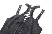 Load image into Gallery viewer, Punk black spiderweb embossed lace-up top CW080