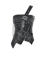 Punk-Inspired Leather Corset with Side Zipper, Eyelet Lacing and Waist Belt CW096