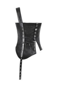 Punk-Inspired Leather Corset with Side Zipper, Eyelet Lacing and Waist Belt CW096
